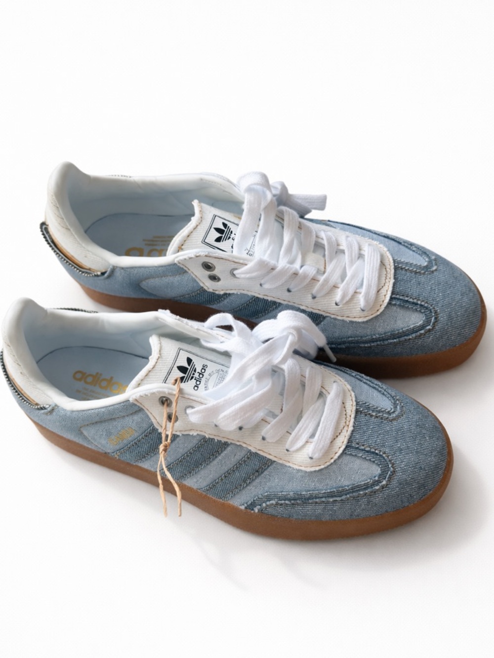 adidas Denim Samba Sneakers in Light Blue and White with Gum Sole